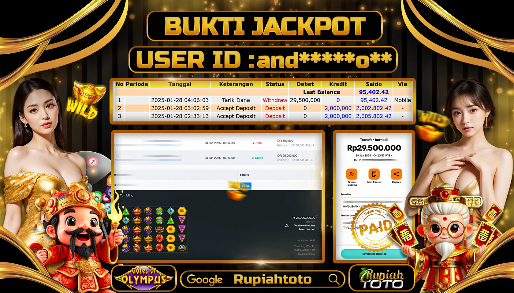RUPIAHTOTO JACKPOT SLOT GAMES GATES OF OLYMPUS RP 29.500.000 JUTA LUNAS