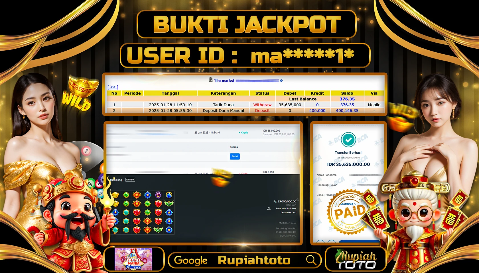 RUPIAHTOTO JACKPOT SLOT GAMES SLOT MANIA PRINCESS RP 35.635.000 JUTA LUNAS