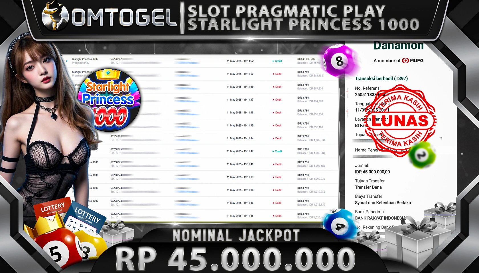 OMTOGEL JACKPOT PRAGMATIC PLAY RP 45.000.000,- LUNAS
