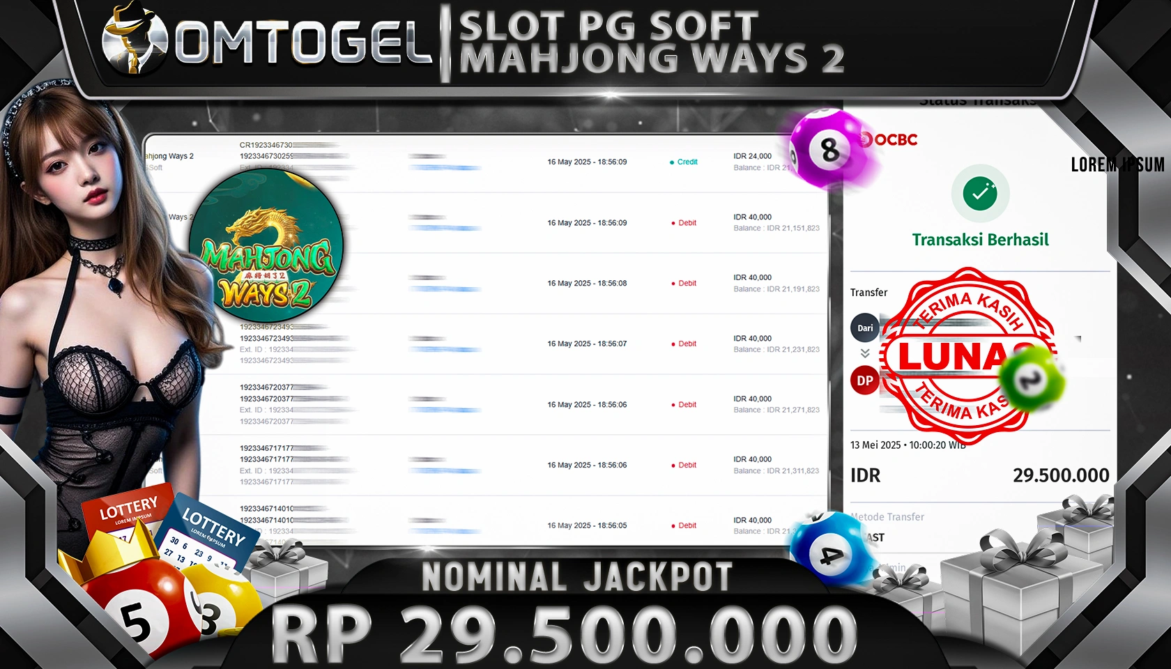 OMTOGEL JACKPOT PG SOFT Rp 29.500.000,- LUNAS