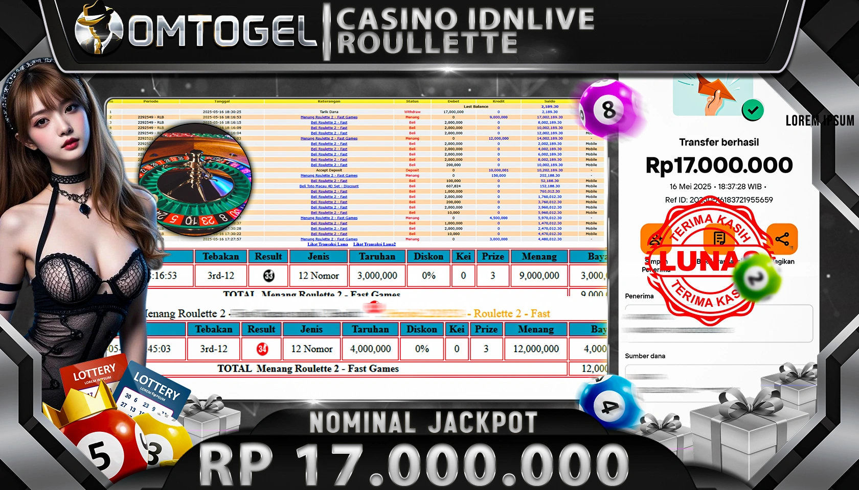 OMTOGEL JACKPOT LIVEGAME CASINO Rp 17,000,000,- LUNAS