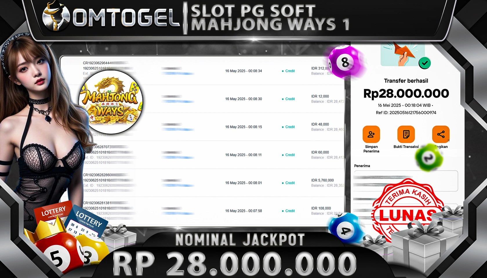 OMTOGEL JACKPOT PG SOFT Rp 28.000.000,- LUNAS