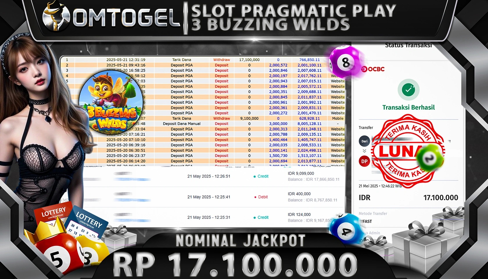 OMTOGEL JACKPOT PRAGMATIC PLAY RP 17.100.000,- LUNAS