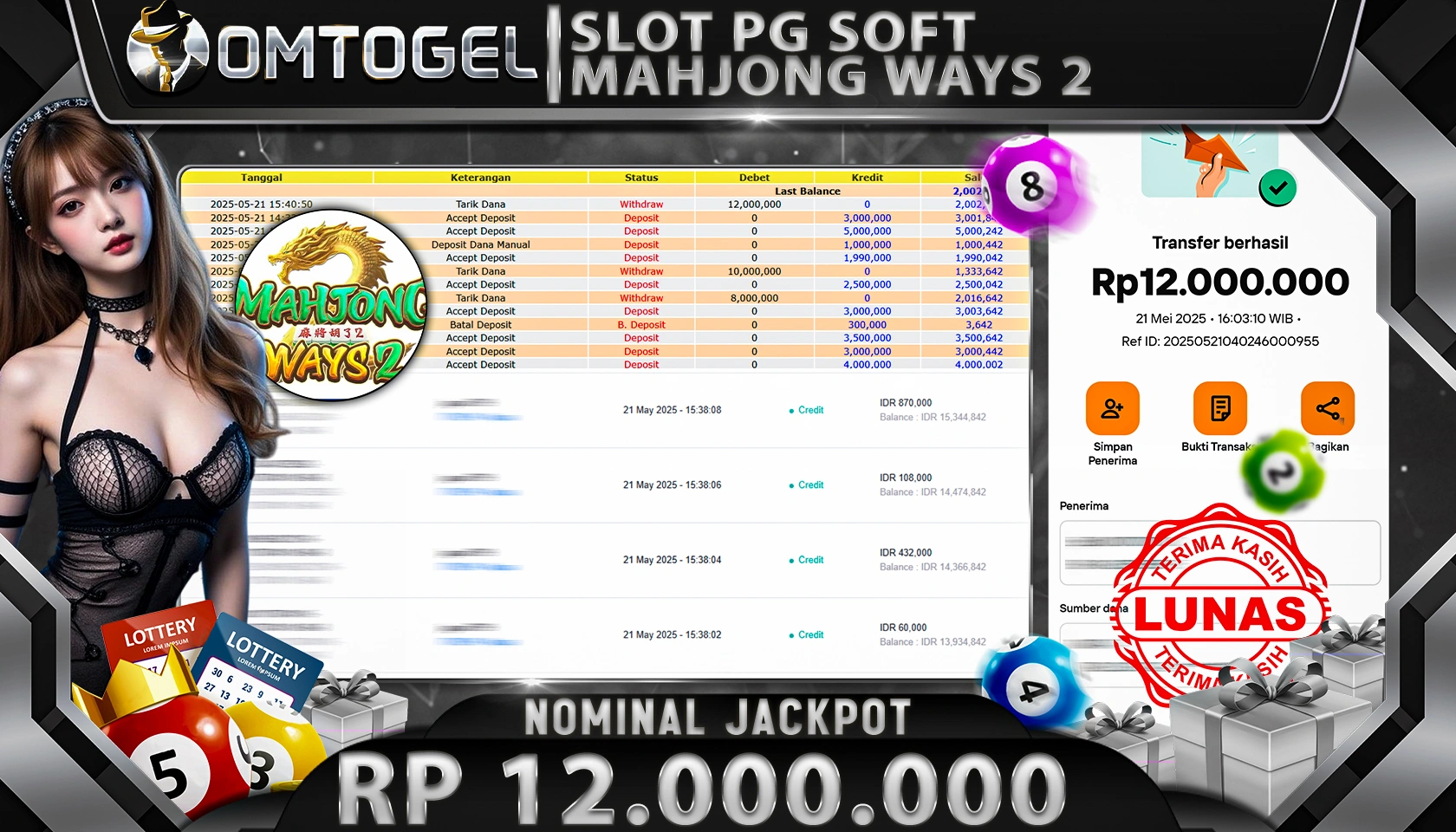 OMTOGEL JACKPOT PG SOFT Rp 12.000.000,- LUNAS