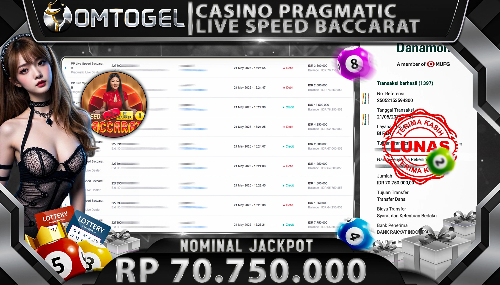 OMTOGEL JACKPOT LIVEGAME CASINO Rp 70,750,000,- LUNAS