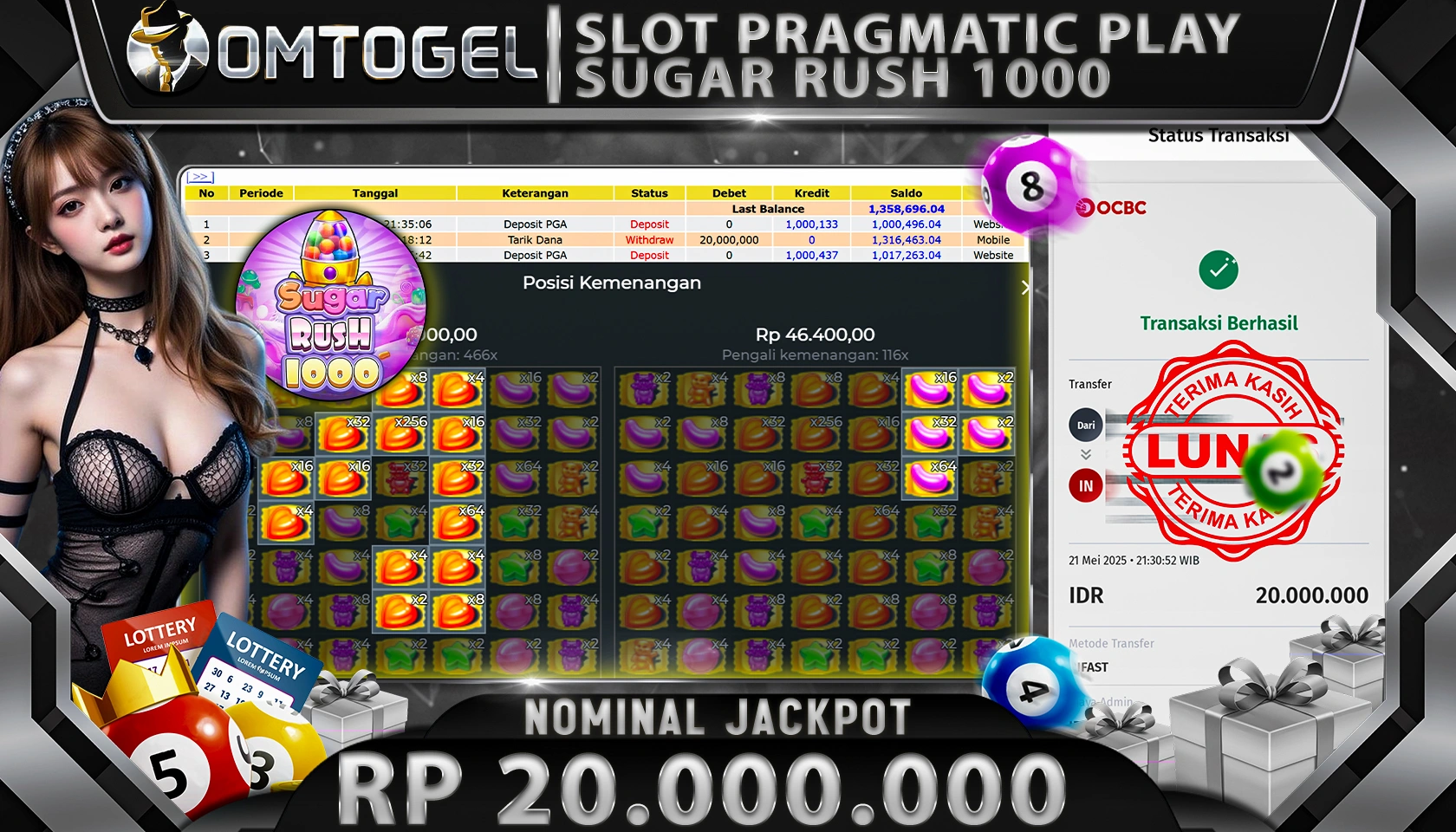 OMTOGEL JACKPOT PRAGMATIC PLAY RP 20.000.000,- LUNAS