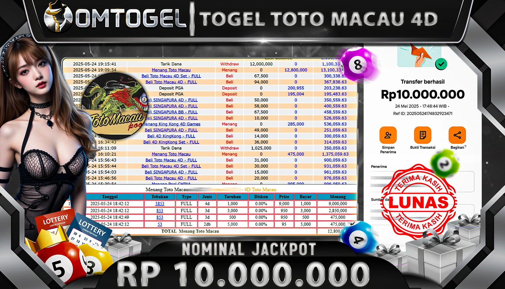 OMTOGEL JACKPOT TOTOMACAU4D RP 10.000.000,- LUNAS