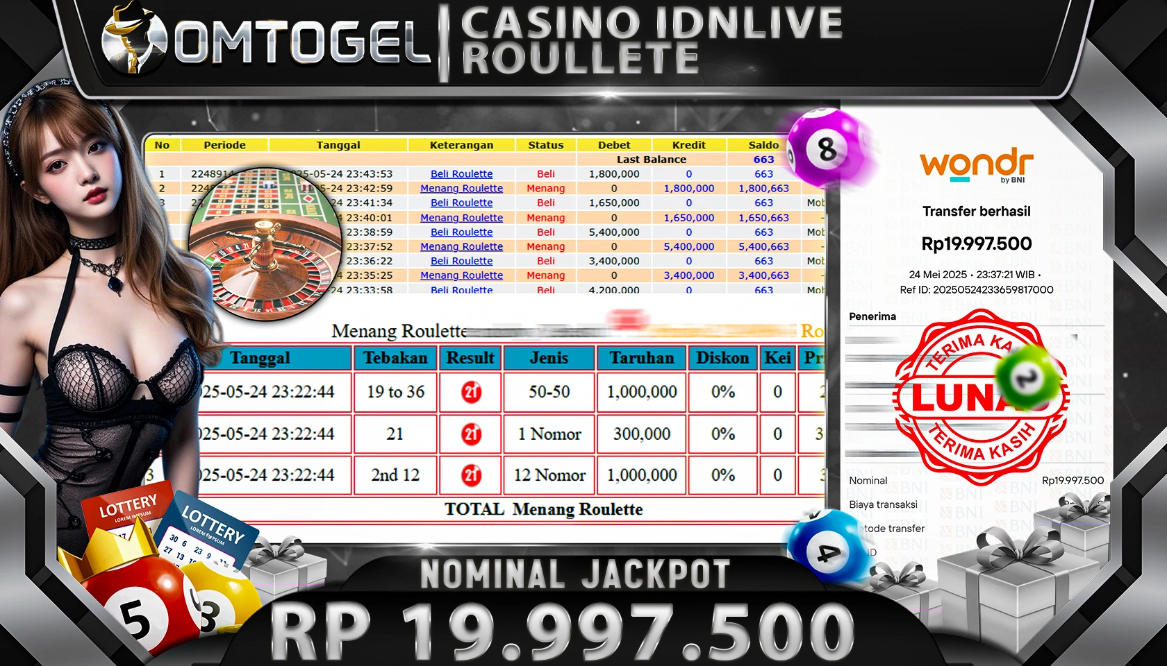 OMTOGEL JACKPOT LIVEGAME CASINO Rp 19,000,000,- LUNAS