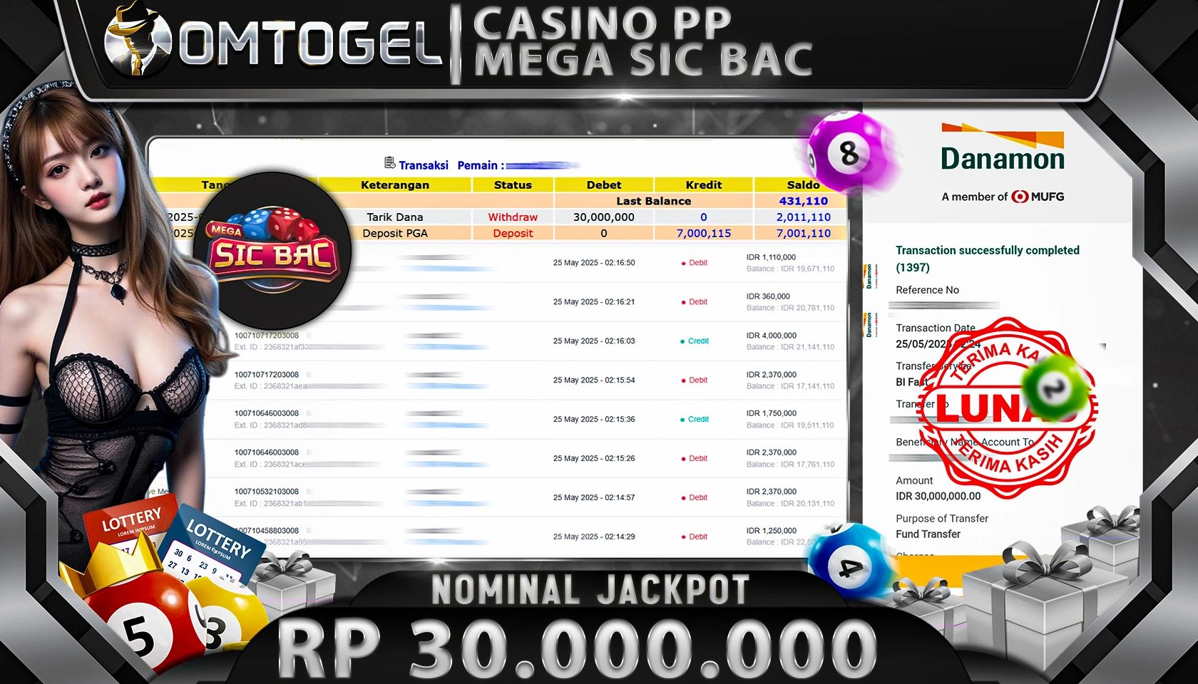 OMTOGEL JACKPOT LIVEGAME CASINO PRAGMATIC PLAY Rp 30,000,000,- LUNAS