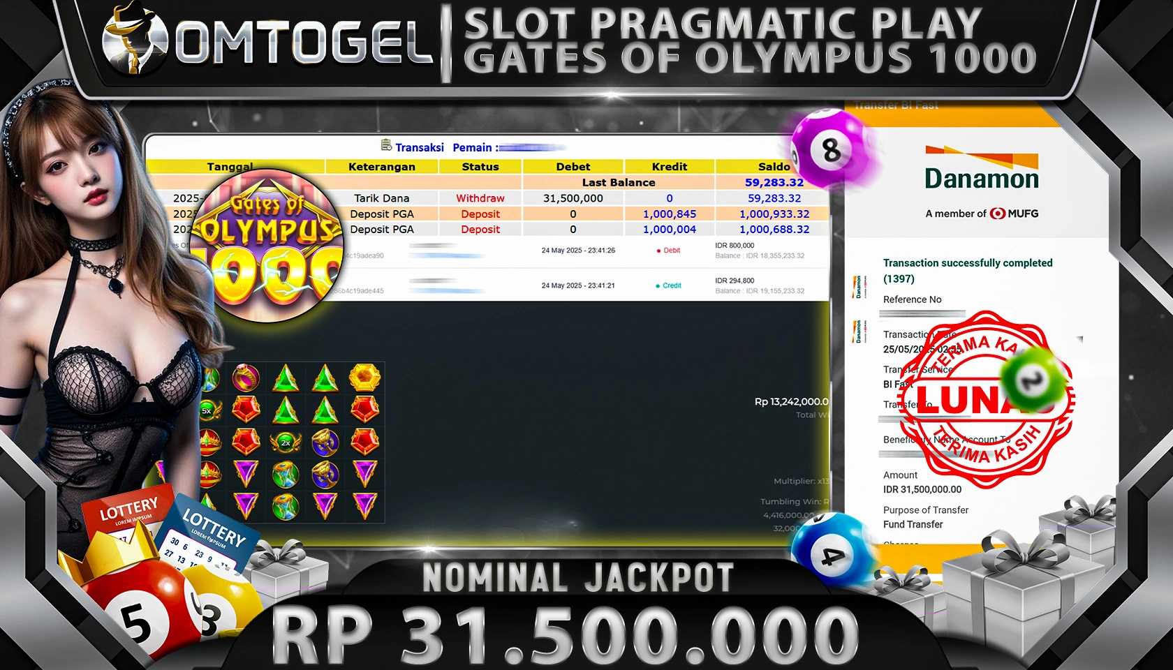 OMTOGEL JACKPOT PRAGMATIC PLAY RP 31.500.000,- LUNAS