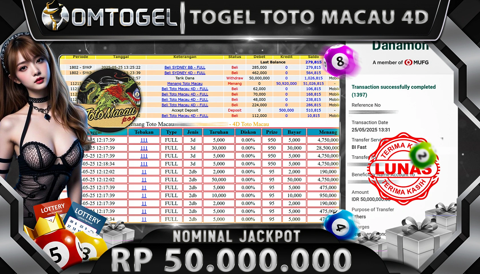 OMTOGEL JACKPOT TOTOMACAU4D RP 50.000.000,- LUNAS