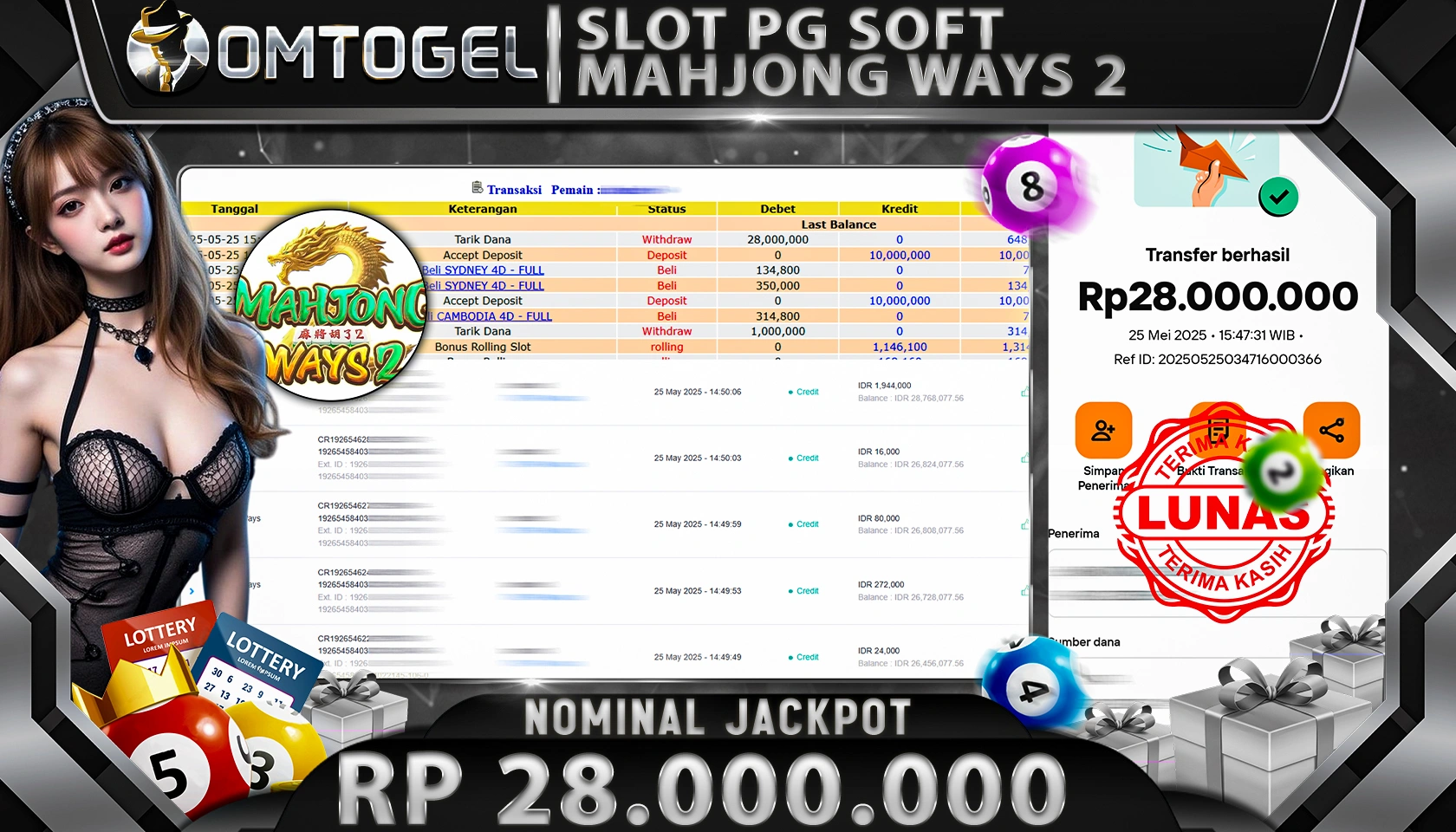 OMTOGEL JACKPOT PG SOFT Rp 28.000.000,- LUNAS