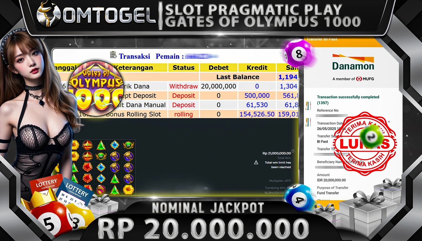 OMTOGEL JACKPOT PRAGMATIC PLAY RP 20.000.000,- LUNAS
