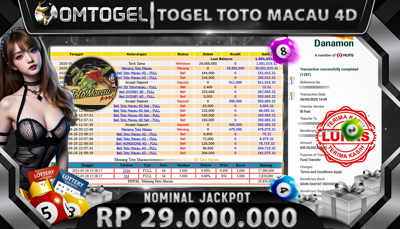 OMTOGEL JACKPOT TOTOMACAU4D RP 29.000.000,- LUNAS