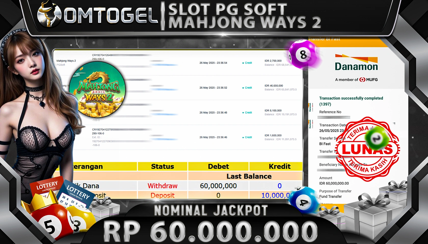 OMTOGEL JACKPOT PG SOFT Rp 60.000.000,- LUNAS
