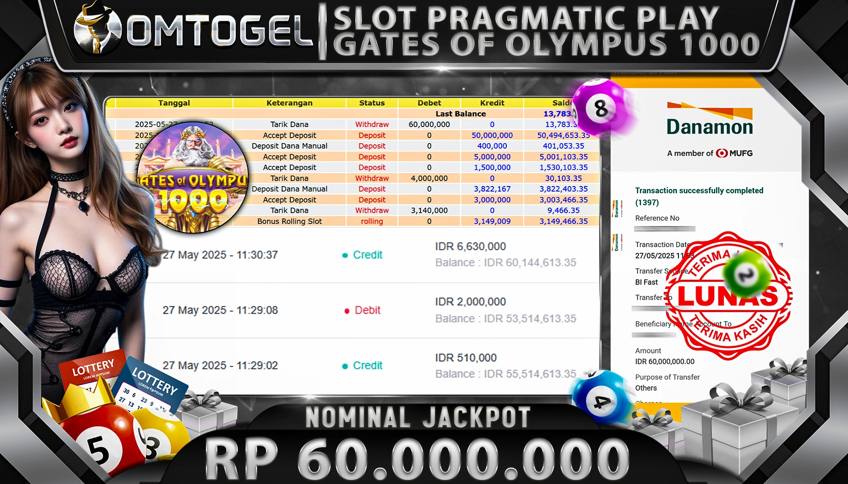 OMTOGEL JACKPOT PRAGMATIC PLAY RP 60.000.000,- LUNAS