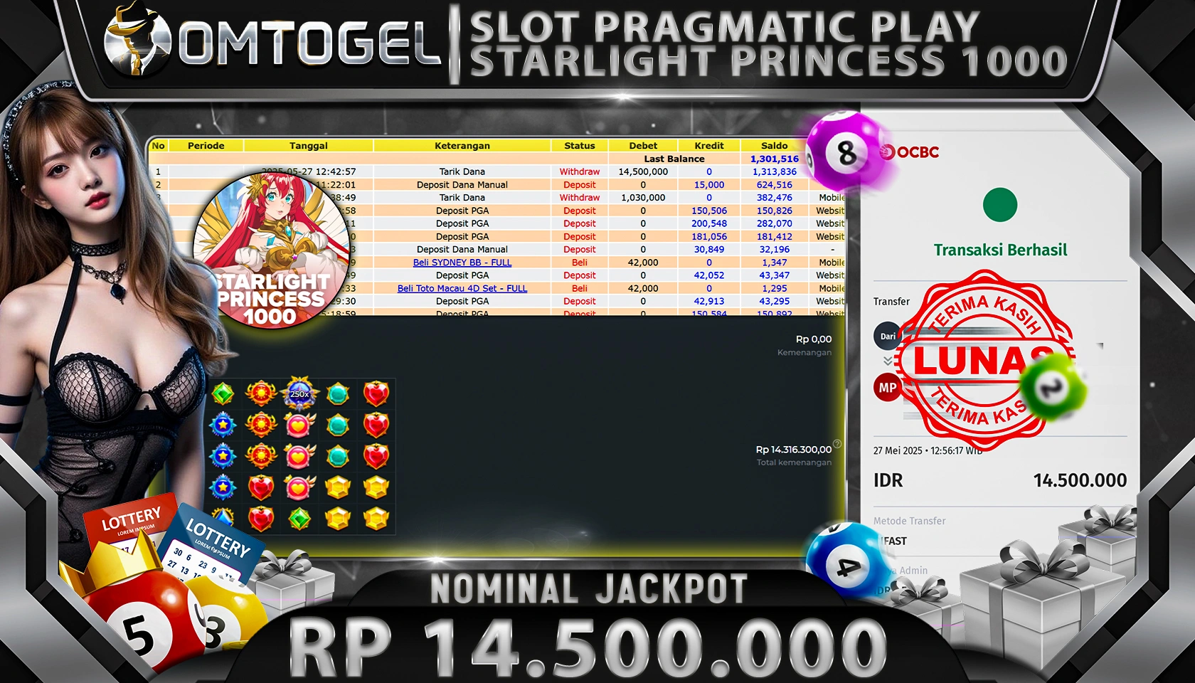 OMTOGEL JACKPOT PRAGMATIC PLAY RP 14.500.000,- LUNAS