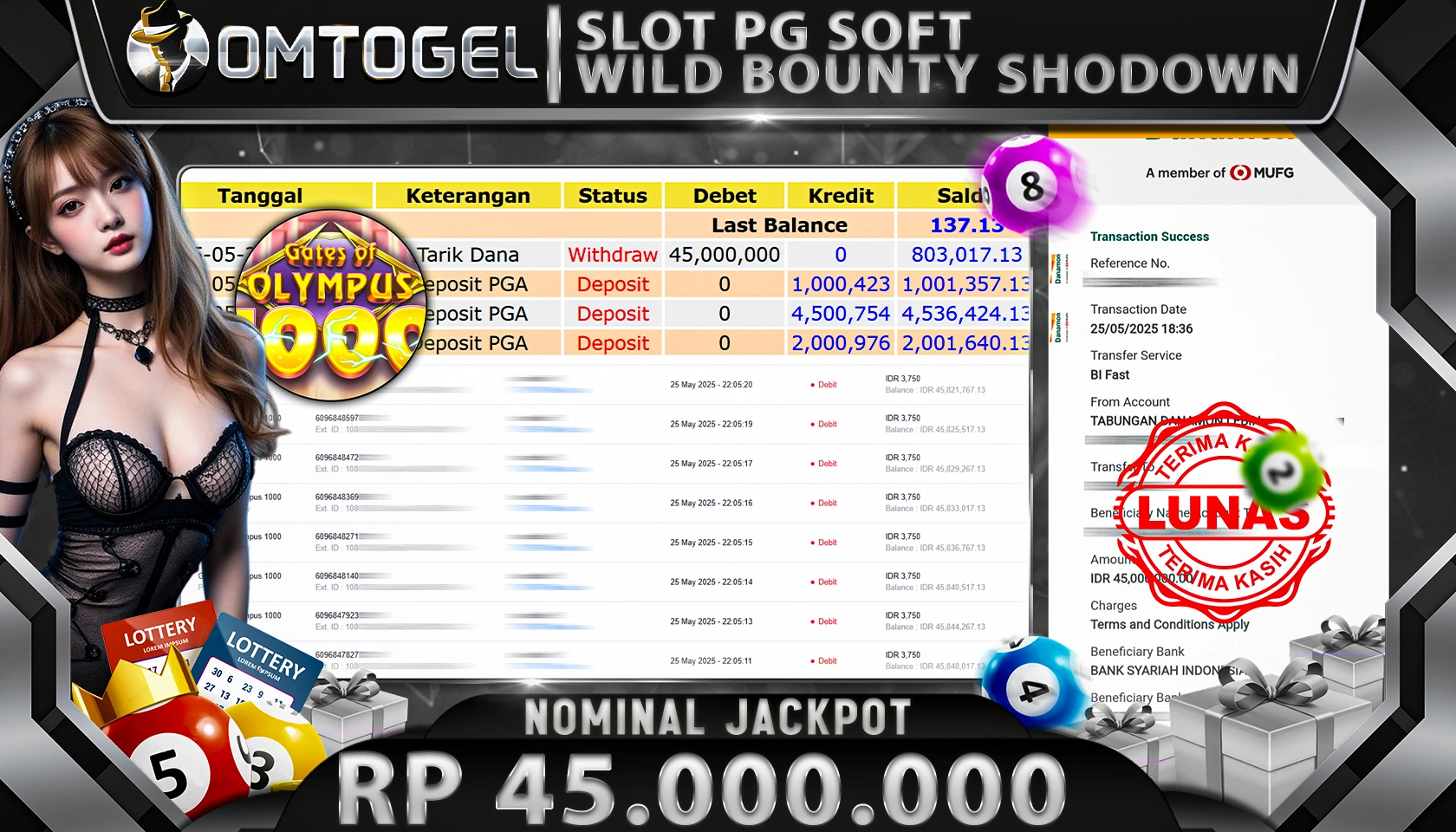 OMTOGEL JACKPOT PG SOFT Rp 45.000.000,- LUNAS