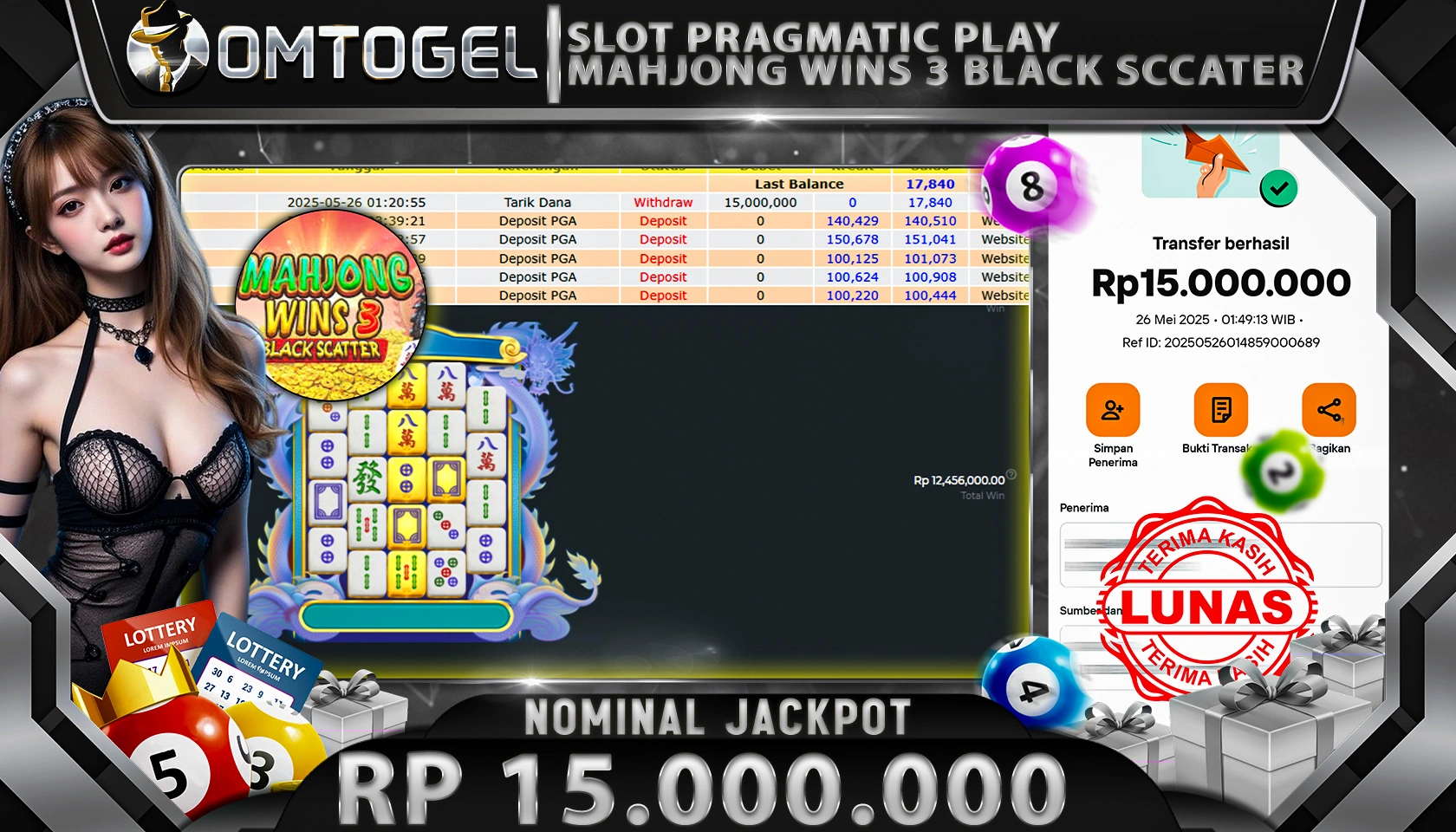 OMTOGEL JACKPOT PRAGMATIC PLAY RP 15.000.000,- LUNAS
