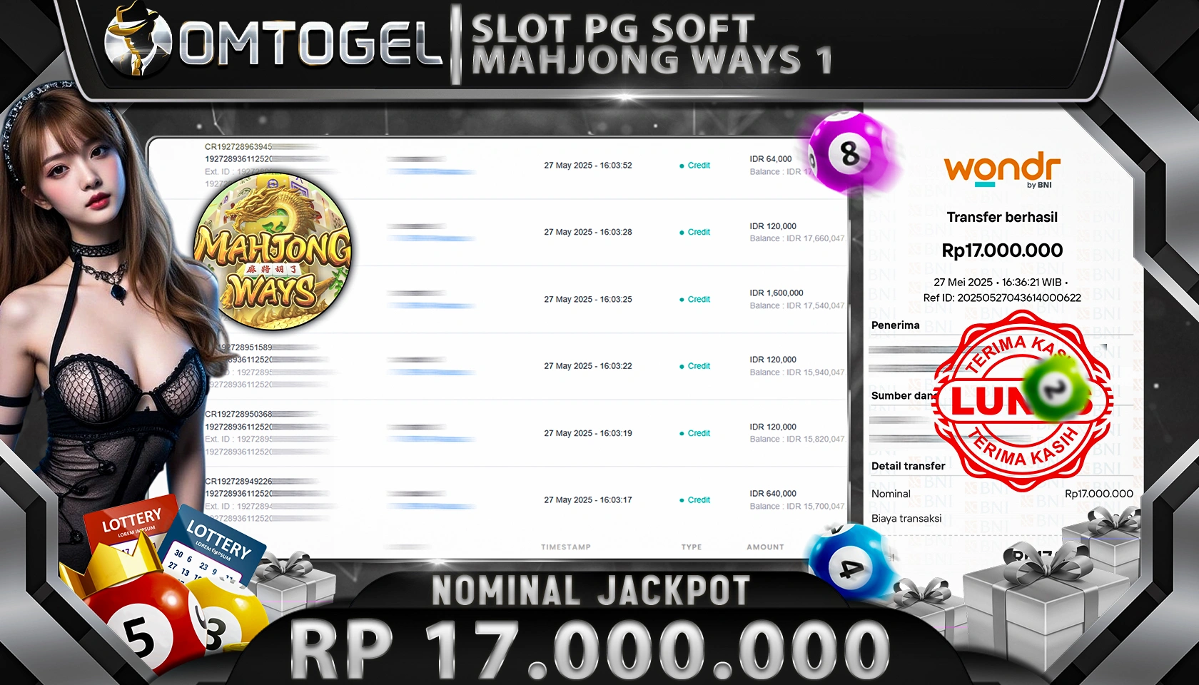 OMTOGEL JACKPOT PG SOFT Rp 17.000.000,- LUNAS