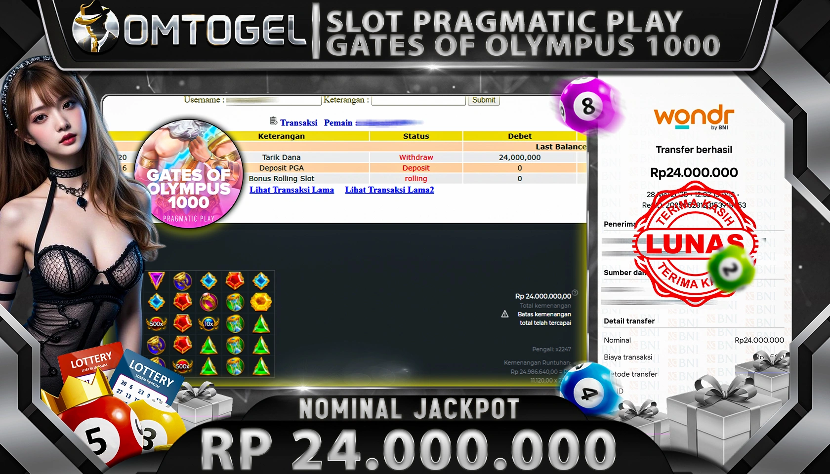 OMTOGEL JACKPOT PRAGMATIC PLAY RP 24.000.000,- LUNAS