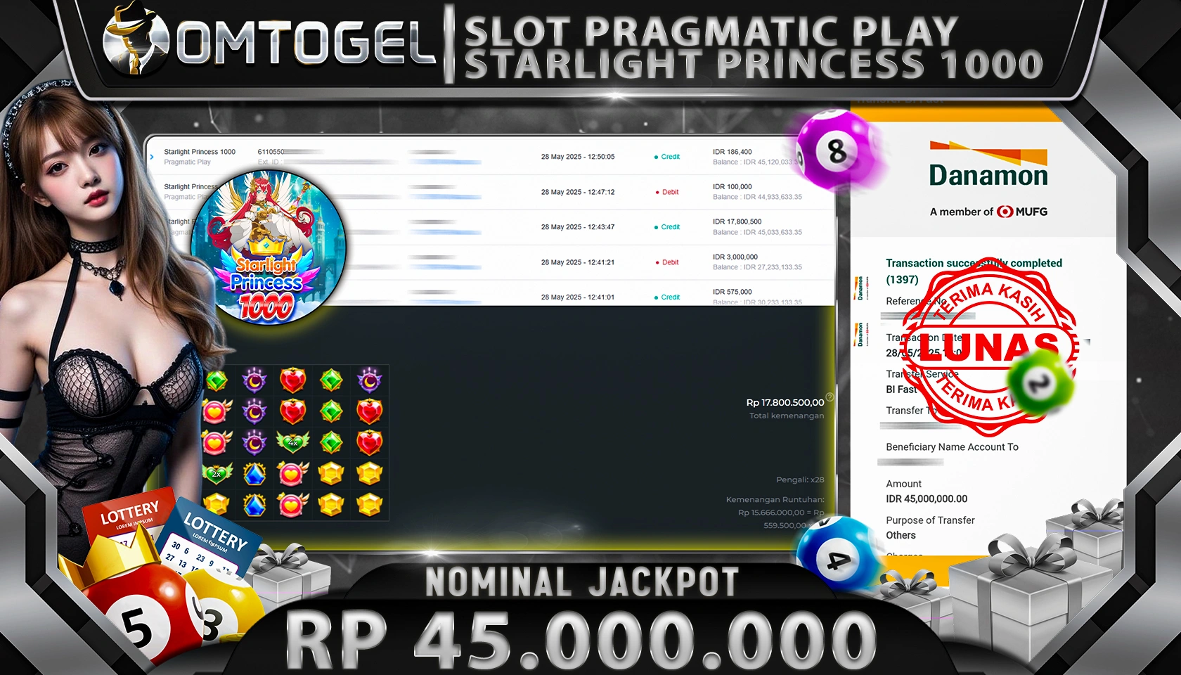OMTOGEL JACKPOT PRAGMATIC PLAY RP 45.000.000,- LUNAS