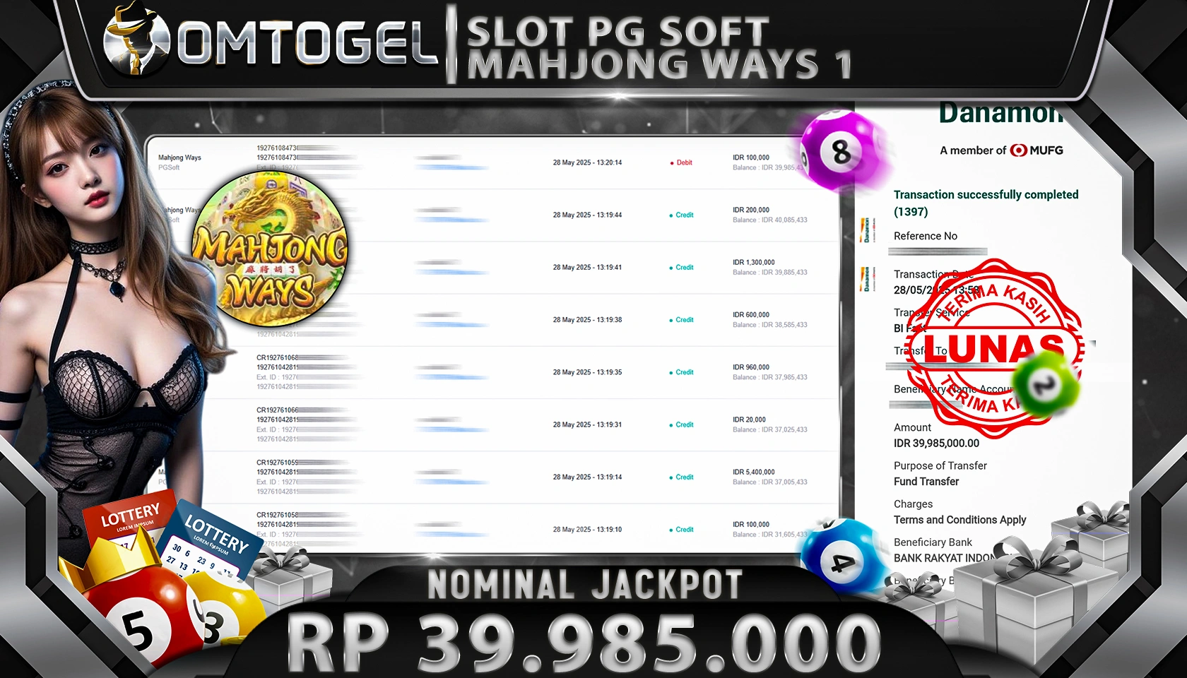 OMTOGEL JACKPOT PG SOFT Rp 39.985.000,- LUNAS
