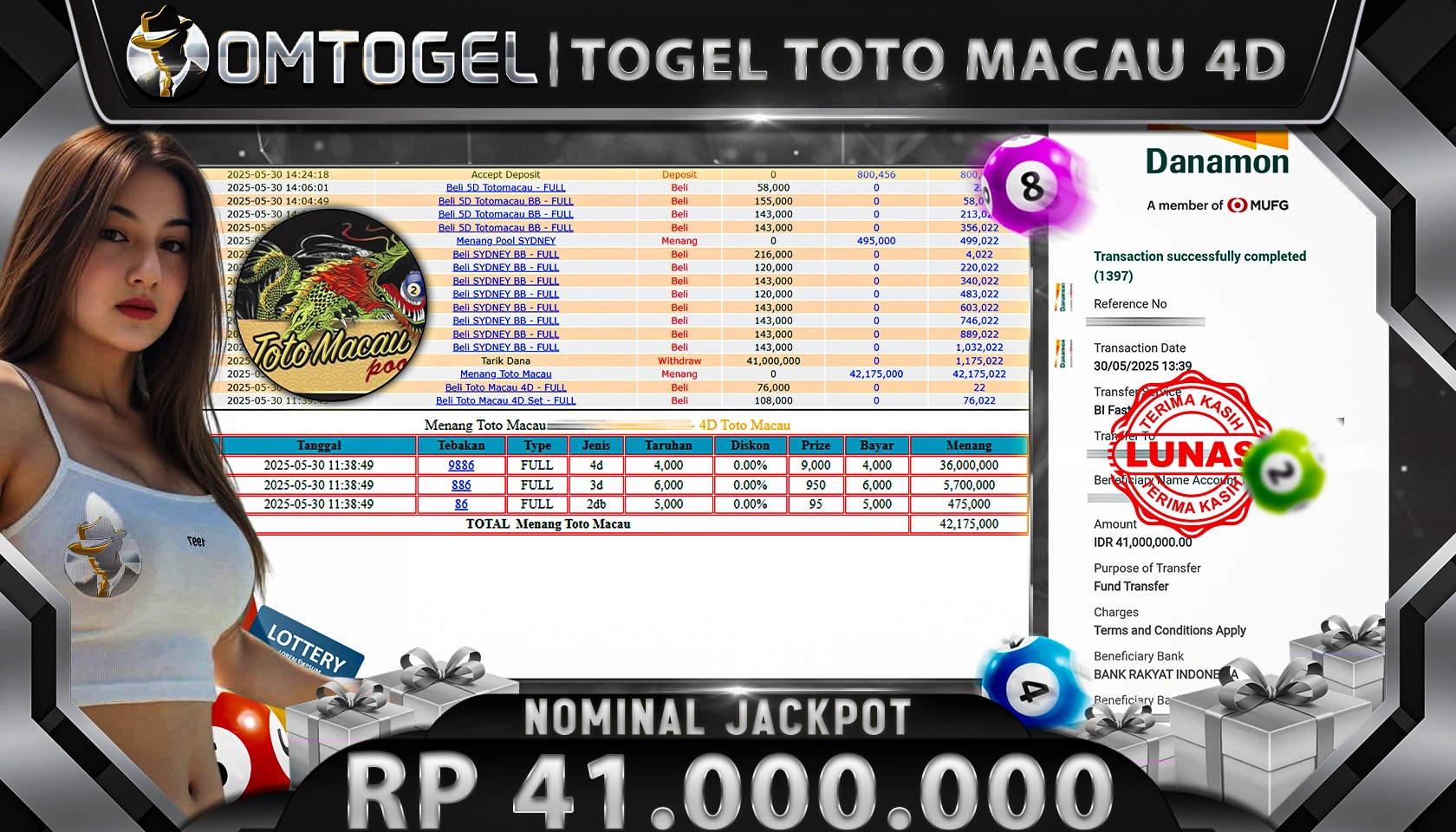 OMTOGEL JACKPOT TOTO MACAU Rp 41.000.000, - LUNAS