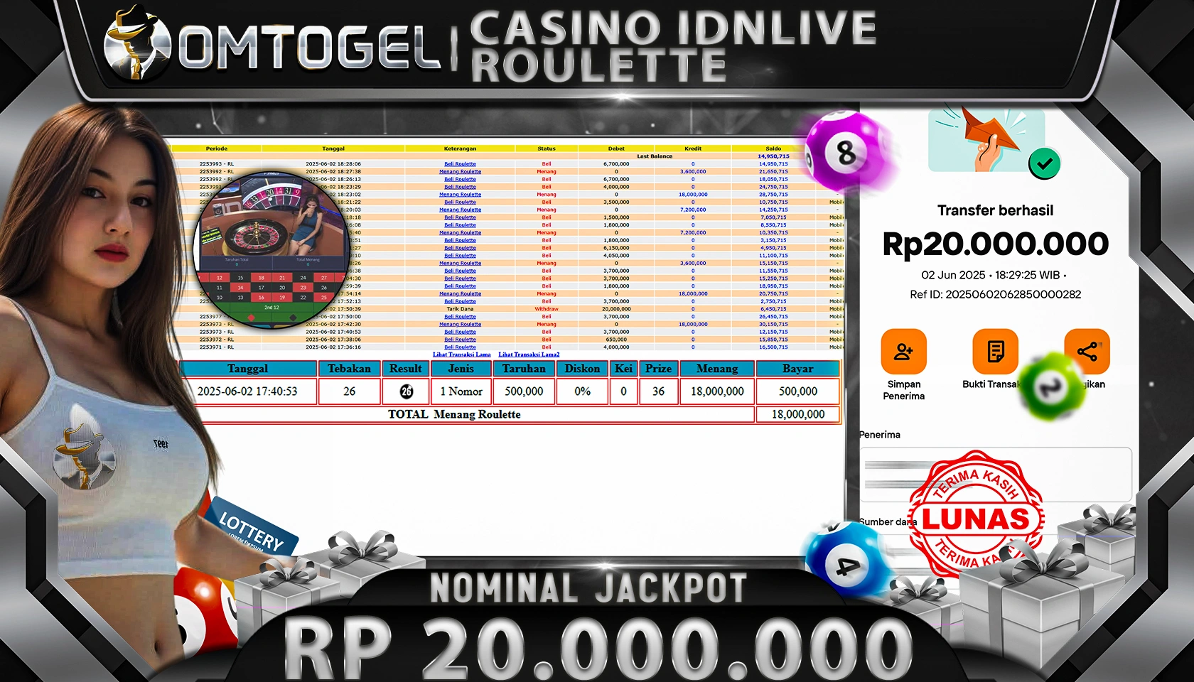 OMTOGEL JACKPOT LIVEGAME Rp 20.000.000, - LUNAS