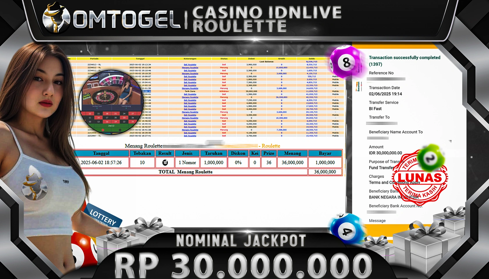 OMTOGEL JACKPOT LIVEGAME Rp 30.000.000, - LUNAS