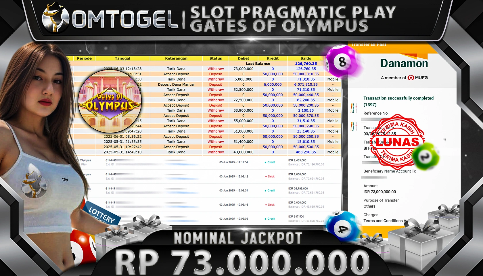 OMTOGEL JACKPOT PRAGMATIC PLAY Rp 73.000.000, - LUNAS 
