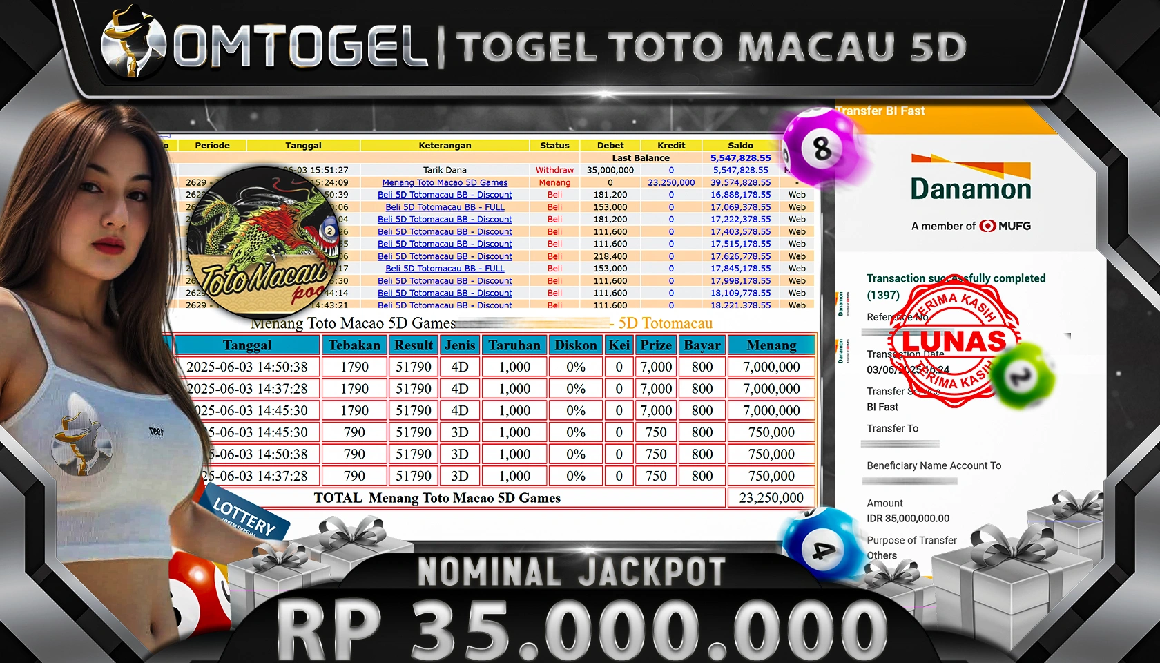 OMTOGEL JACKPOT TOTO MACAU 5D Rp 35.000.000, - LUNAS 