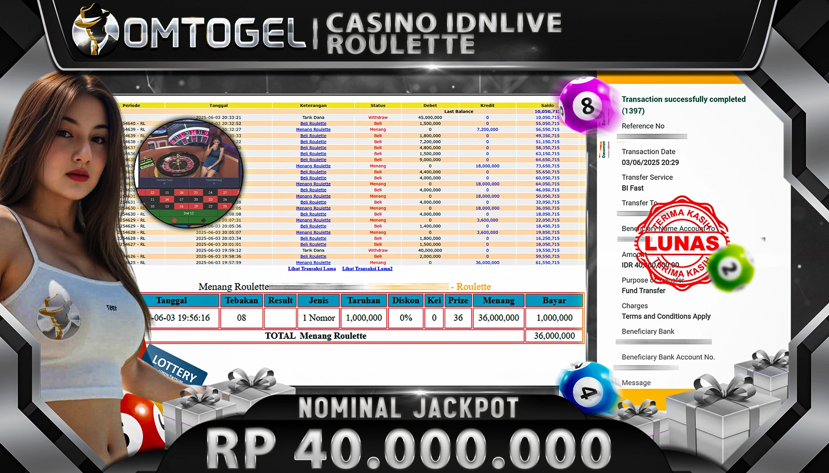 OMTOGEL JACKPOT LIVEGAME CASINO Rp 40.000.000, - LUNAS 