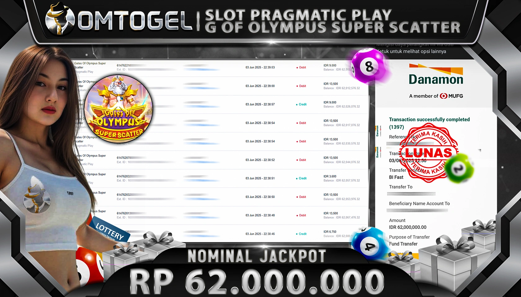 OMTOGEL JACKPOT PRAGMATIC PLAY Rp 62.000.000, - LUNAS