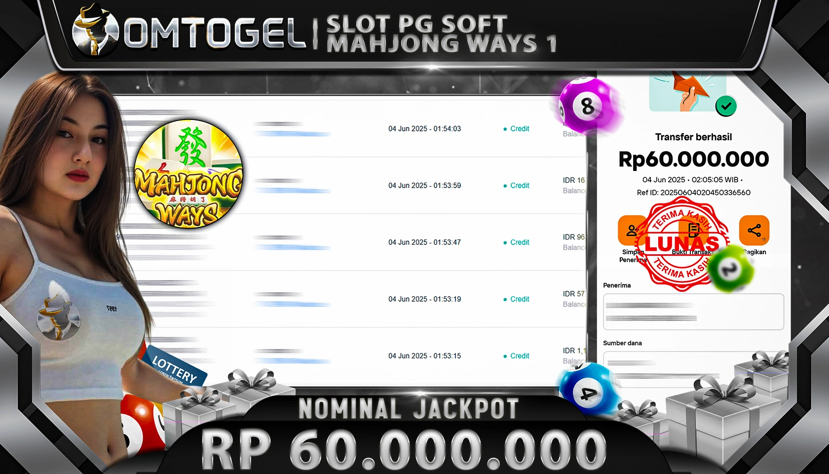 OMTOGEL JACKPOT PG SOFT Rp 60.000.000, - LUNAS