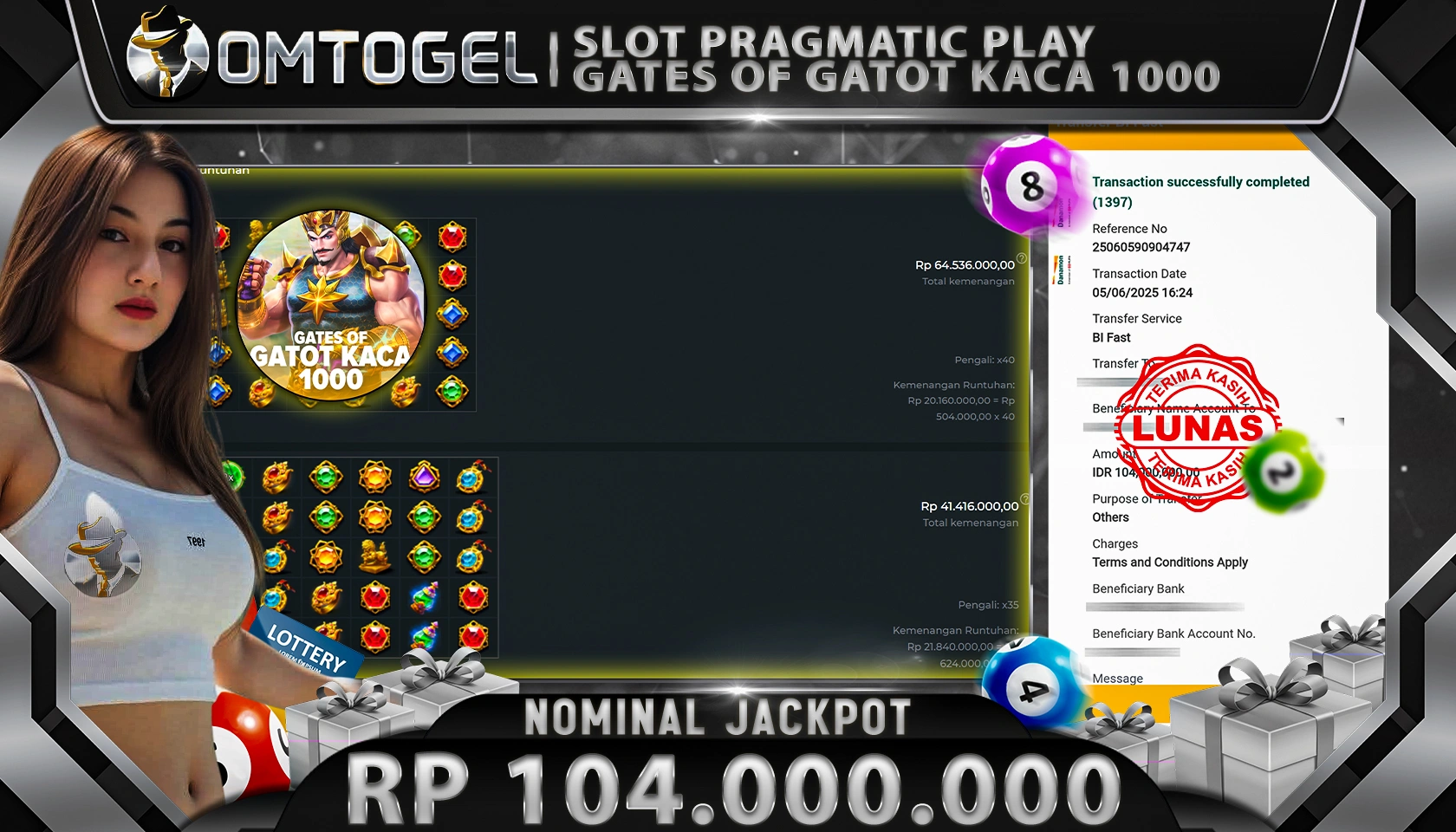 OMTOGEL JACKPOT PRAGMATIC PLAY Rp 104.000.000, - LUNAS