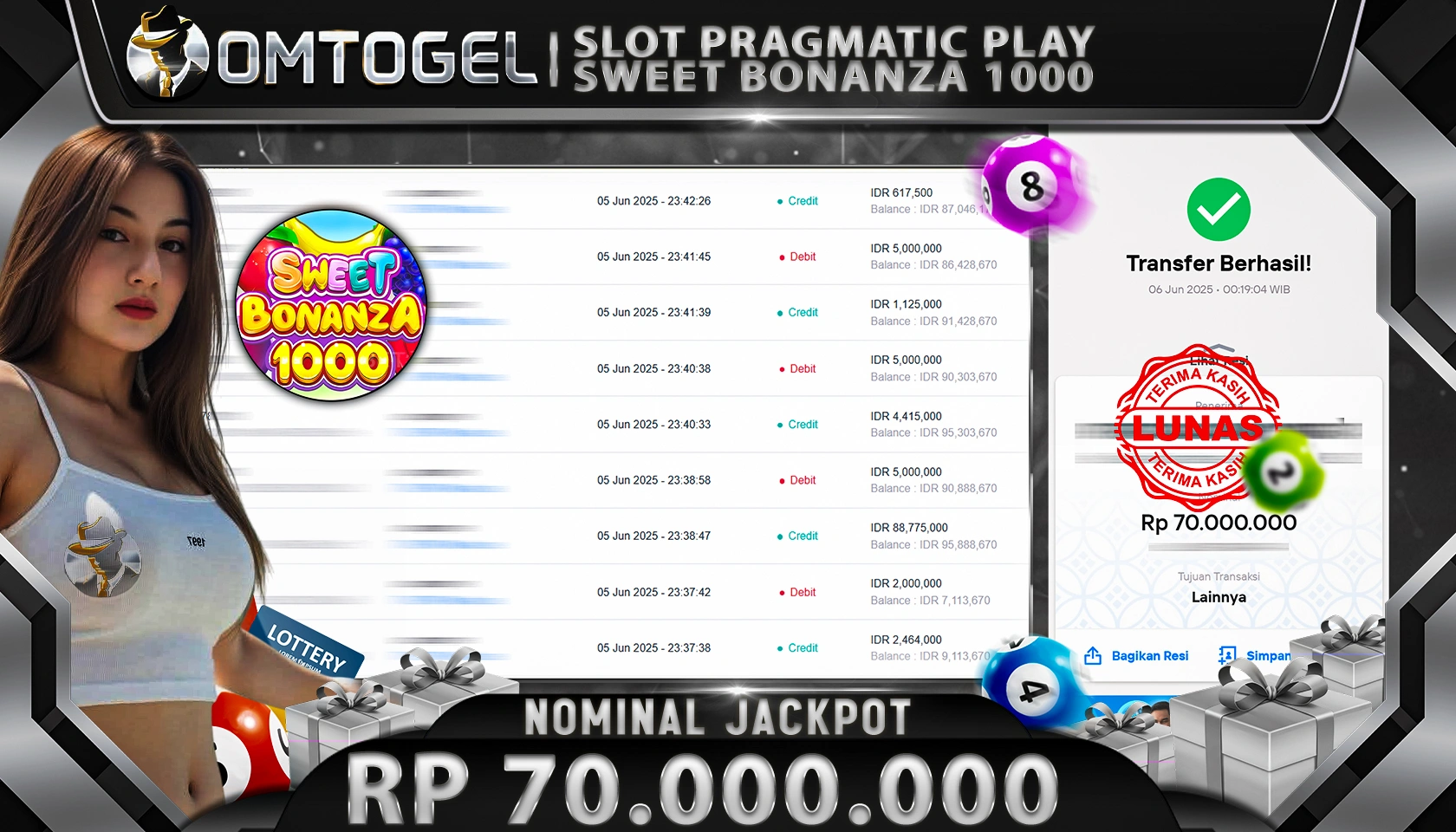 OMTOGEL JACKPOT PRAGMATIC PLAY Rp 70.000.000, - LUNAS 