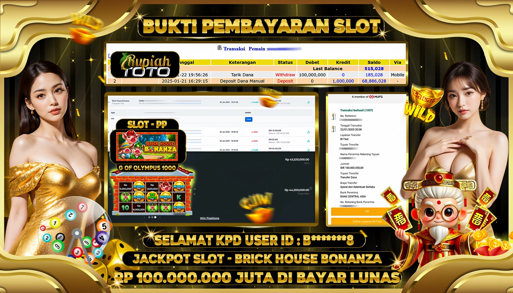 RUPIAHTOTO JACKPOT SLOT GAMES BRICK HOUSE BONANZA RP 100.000.000 RATUS JUTA LUNAS