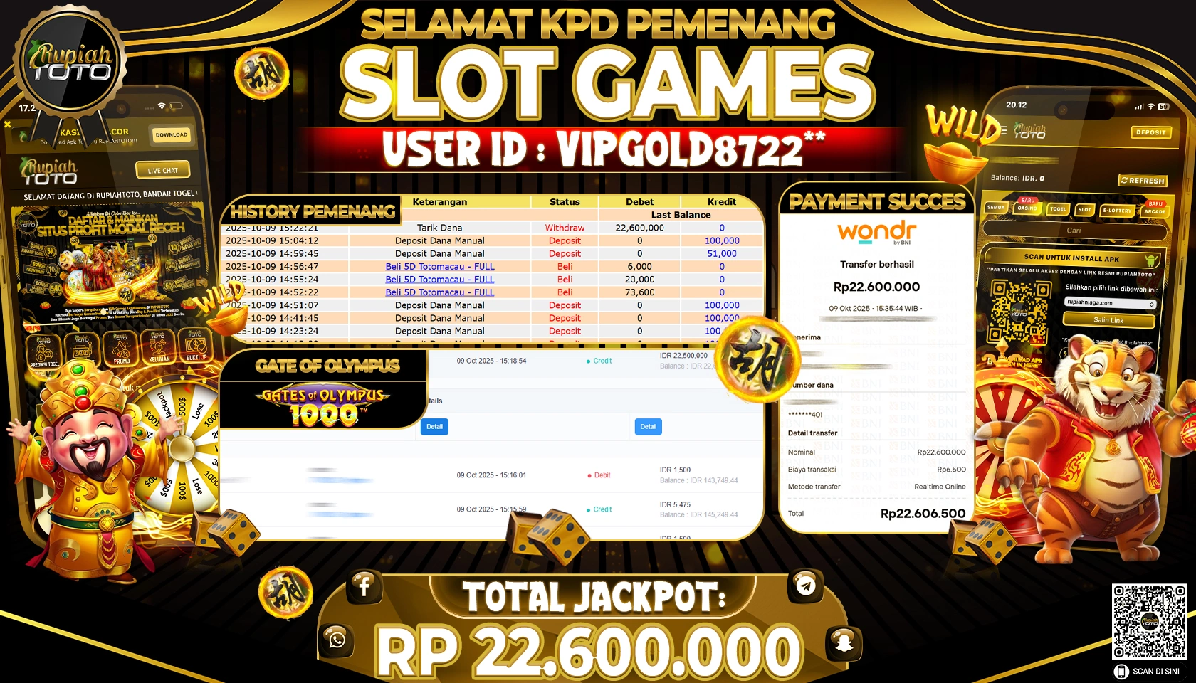 RUPIAHTOTO JACKPOT SLOT GATE OF OLYMPUS1000 Rp. 22,600,000 JUTA RUPIAH LUNAS