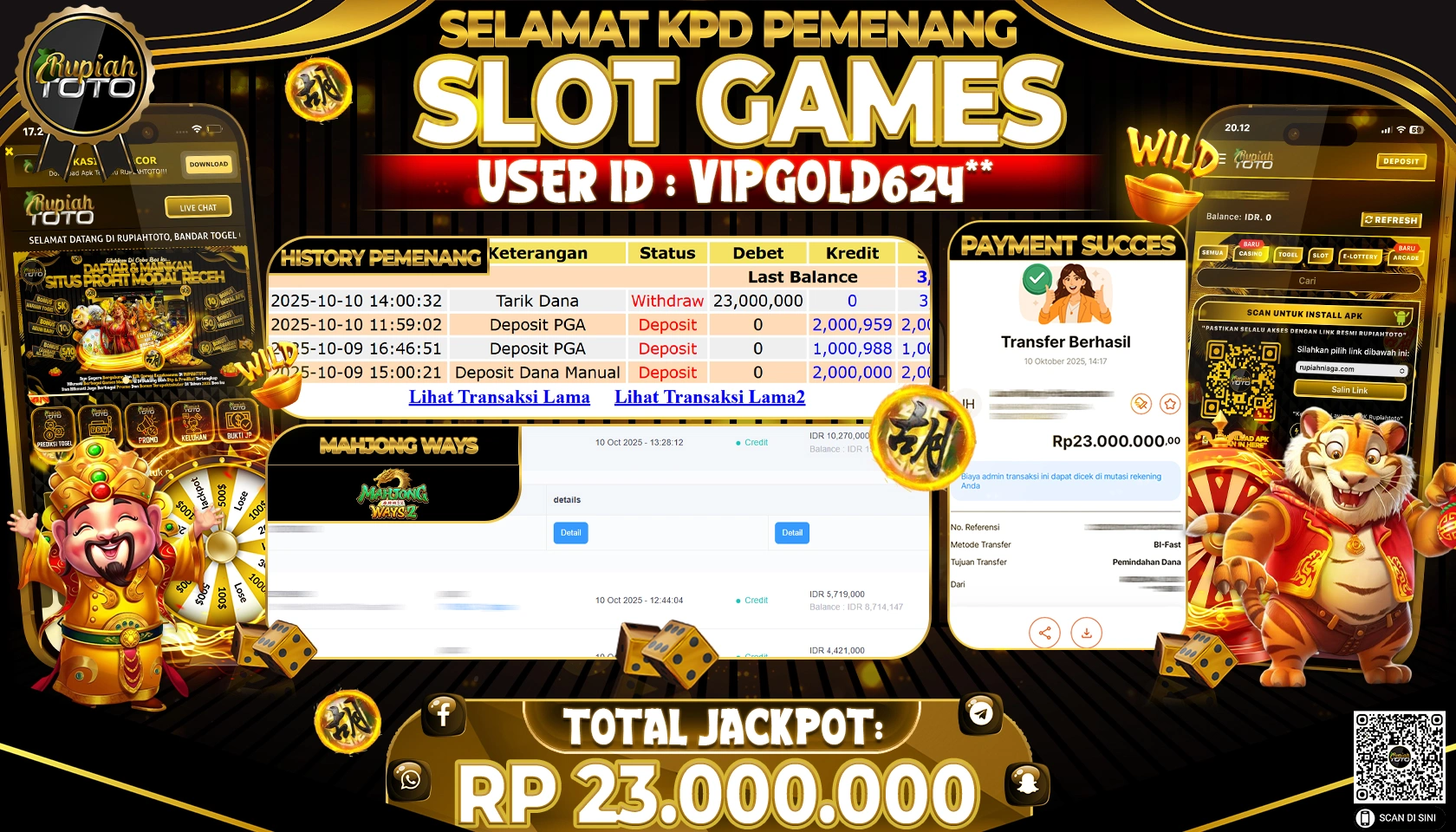 RUPIAHTOTO JACKPOT SLOT PG SOFT MAHJONG WAYS 2 RP. 23,000,000 JUTA RUPIAH LUNAS