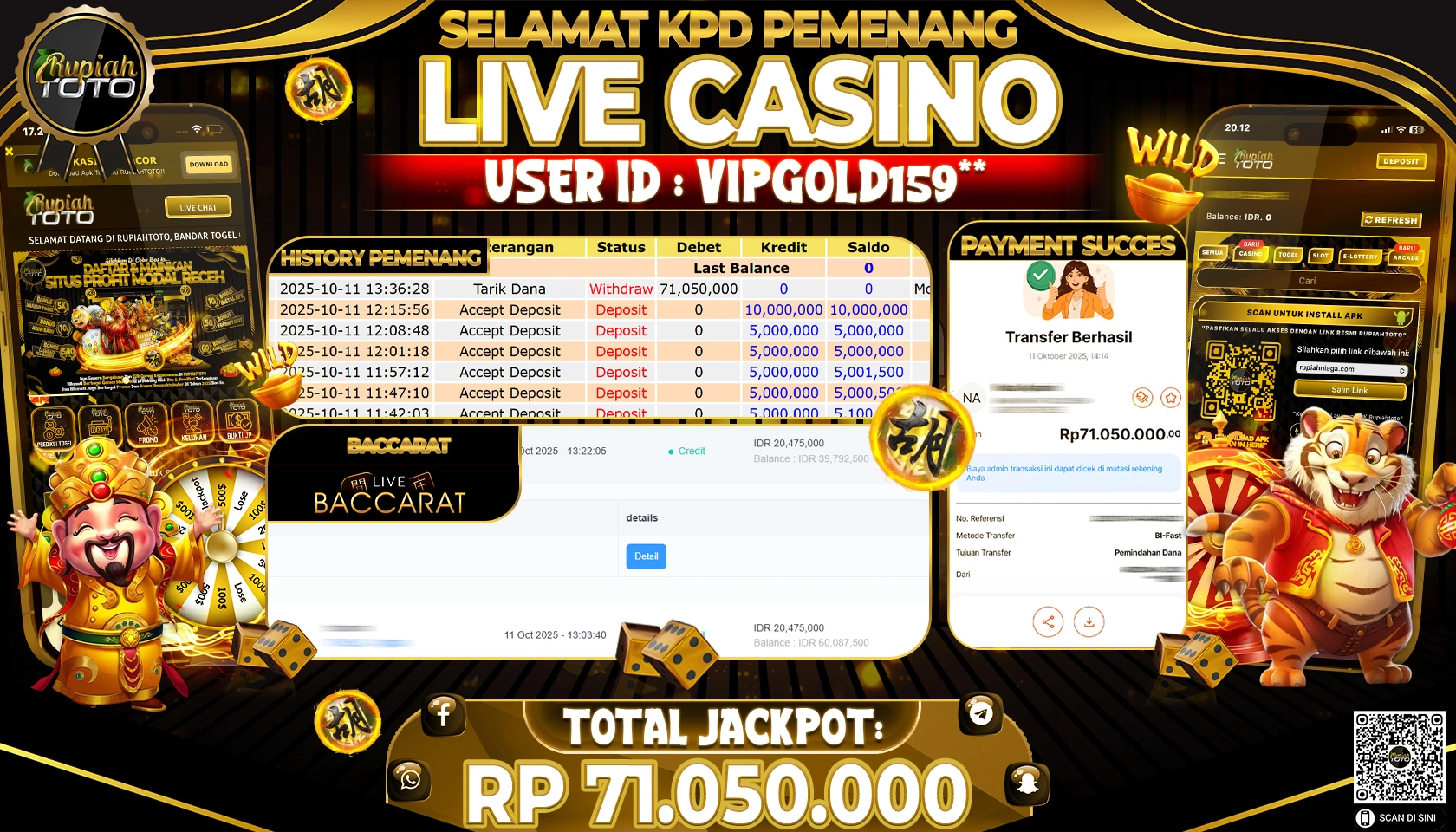 RUPIAHTOTO JACKPOT LIVEGAMES BACCARAT RP 71,050,000 JUTA RUPIAH LUNAS