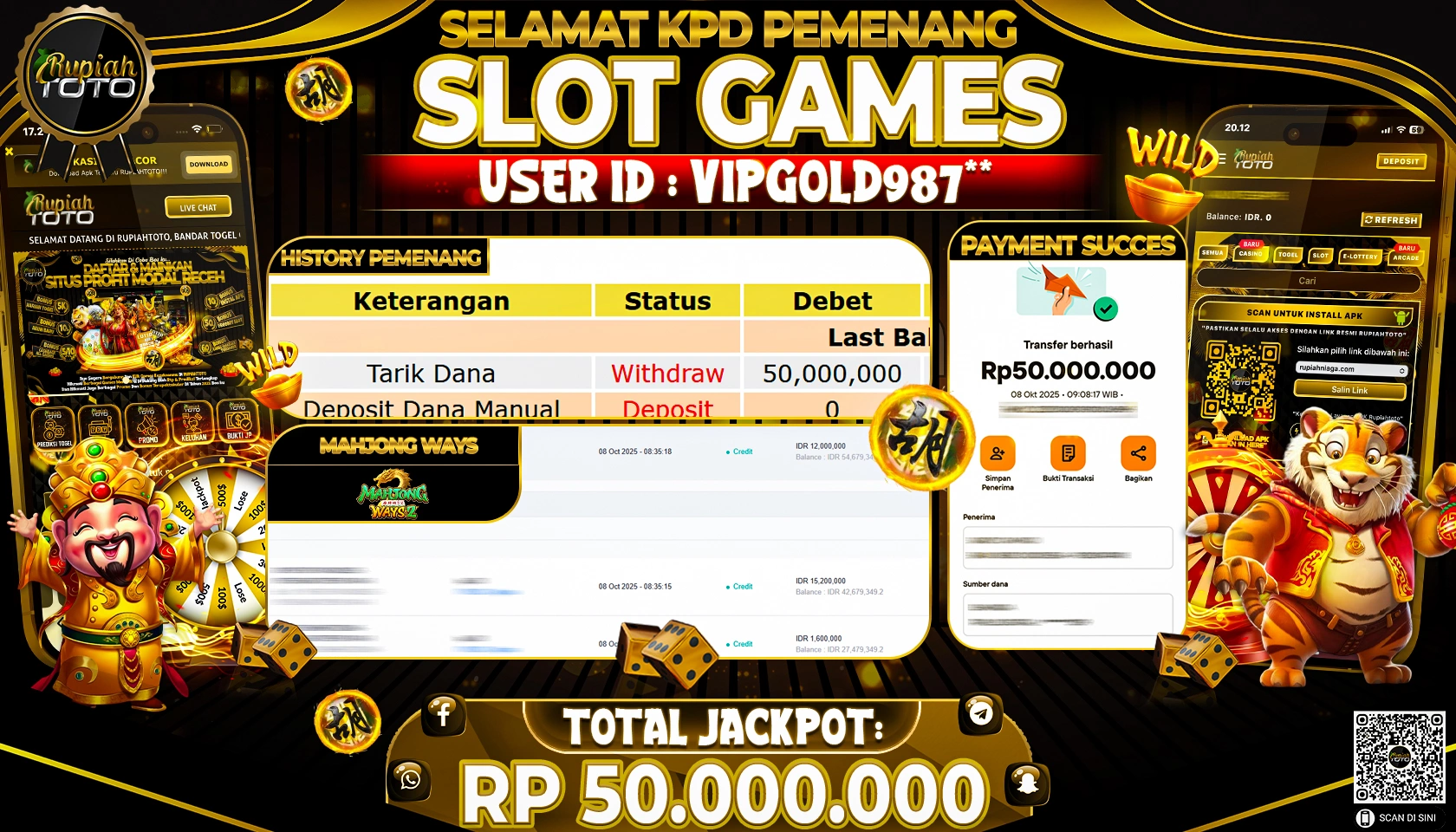 RUPIAHTOTO JACKPOT SLOT PG MAHJONG WAYS 2 Rp. 50.000.000 RUPIAH LUNAS
