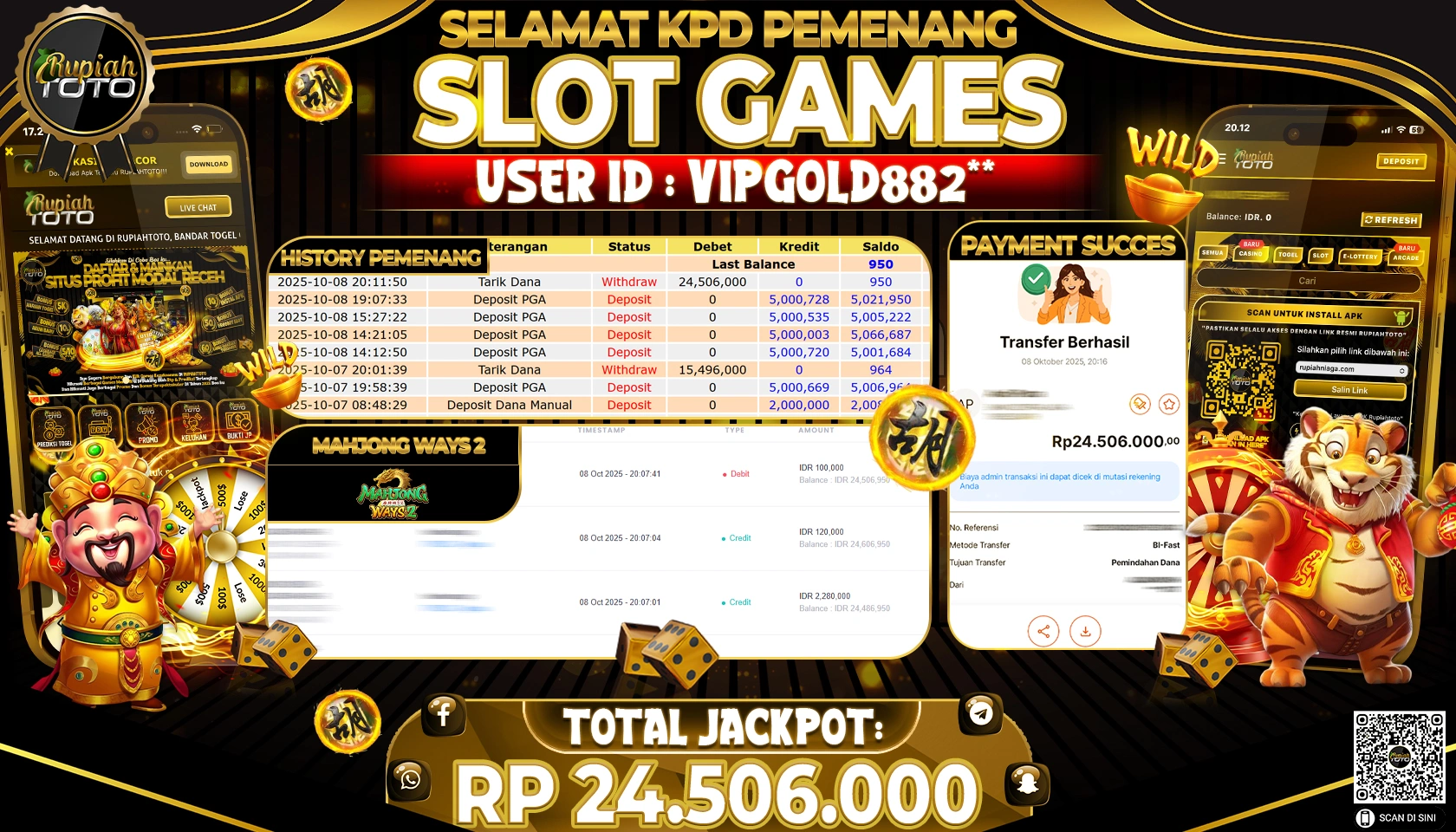 RUPIAHTOTO JACKPOT SLOT MAHJONG WAYS 2 Rp. 24.506.000 RUPIAH LUNAS