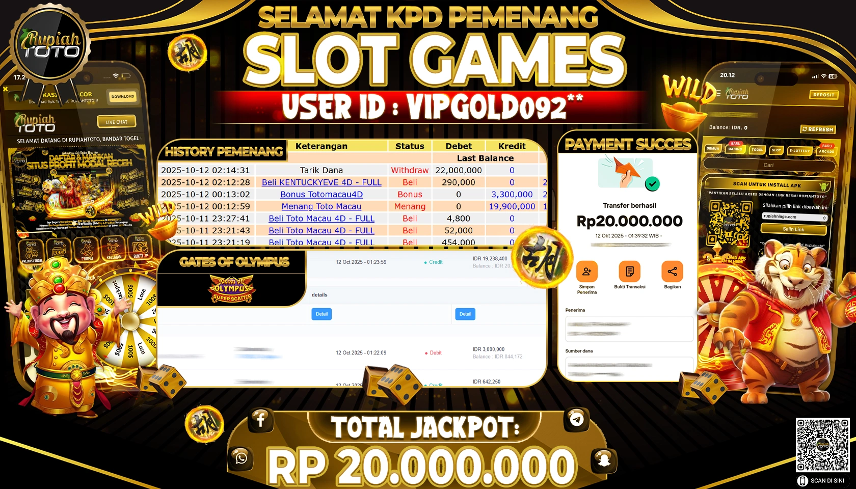 RUPIAHTOTO JACKPOT SLOT GATES OF OLYMPUS SUPER SCATTER Rp. 20,000,000 JUTA RUPIAH LUNAS