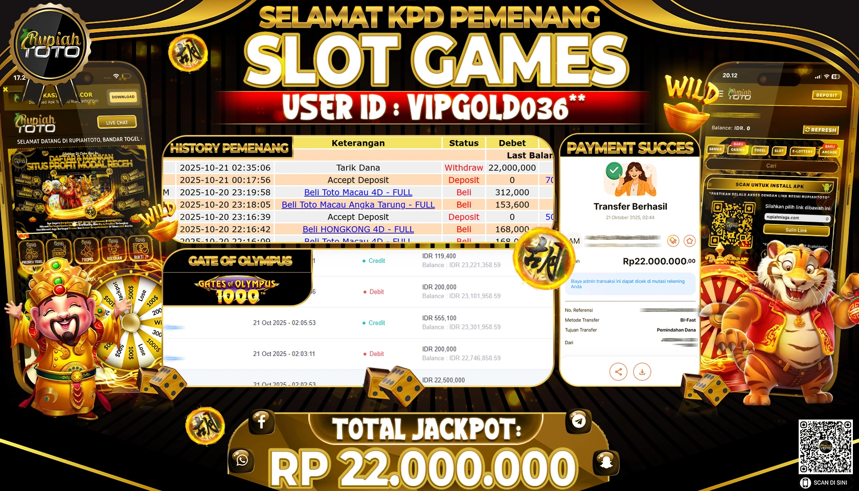 RUPIAHTOTO JACKPOT SLOT GATE OF OLYMPUS1000 Rp. 22,000,000 JUTA RUPIAH LUNAS 