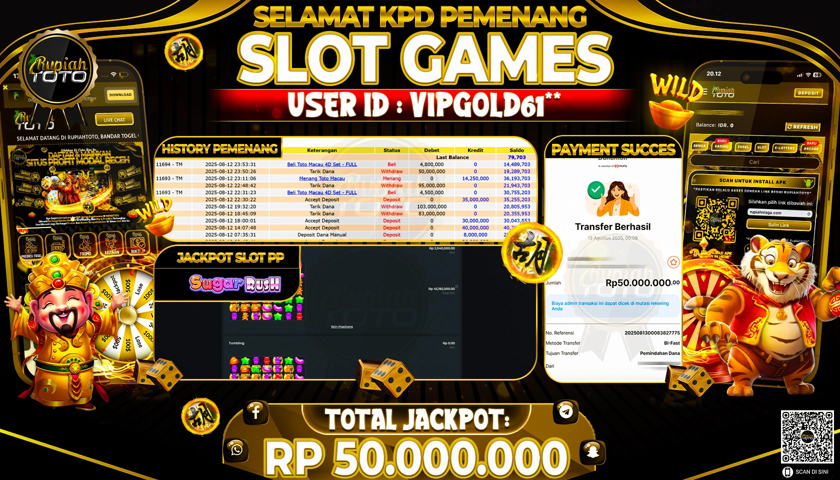 RUPIAHTOTO JACKPOT DI  SLOT PP - SUGAR RUSH RP 50.000.000 JUTA RUPIAH LUNAS