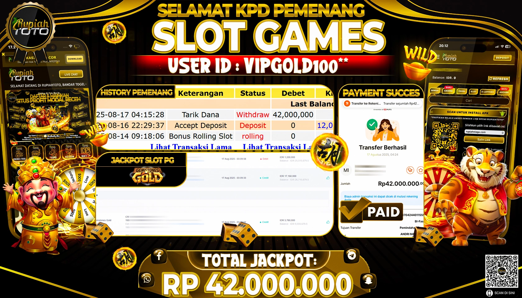 RUPIAHTOTO JACKPOT DI  SLOT PG -  GEMSTONES GOLD RP 42.000,000 JUTA RUPIAH LUNAS
