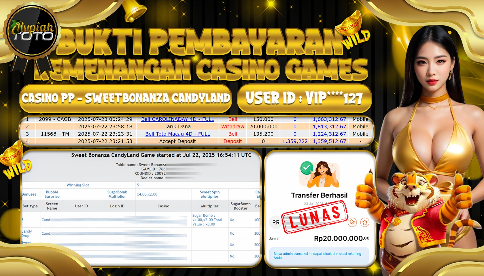 RUPIAHTOTO JACKPOT  DICASINO GAMES PP - SWEET BONANZA CANDY LAND  RP 20.000.000 JUTA RUPIAH LUNAS