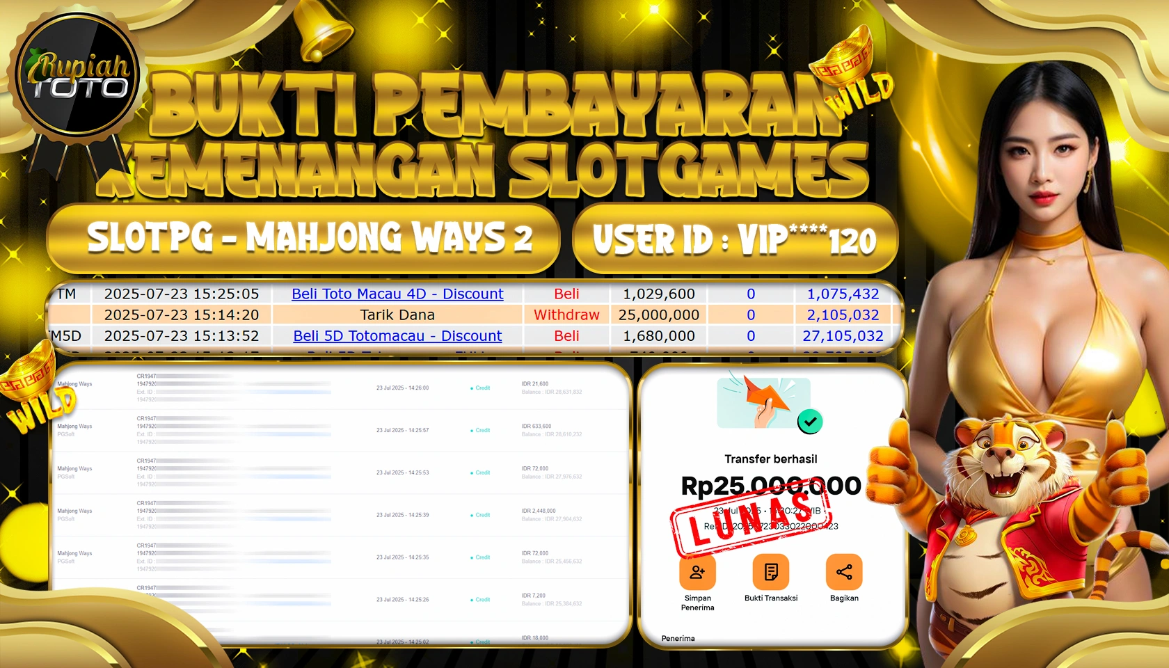 RUPIAHTOTO JACKPOT  DI SLOT GAMES SLOTPG - MAHJONG WAYS 2 RP 25.000.000 JUTA RUPIAH LUNAS