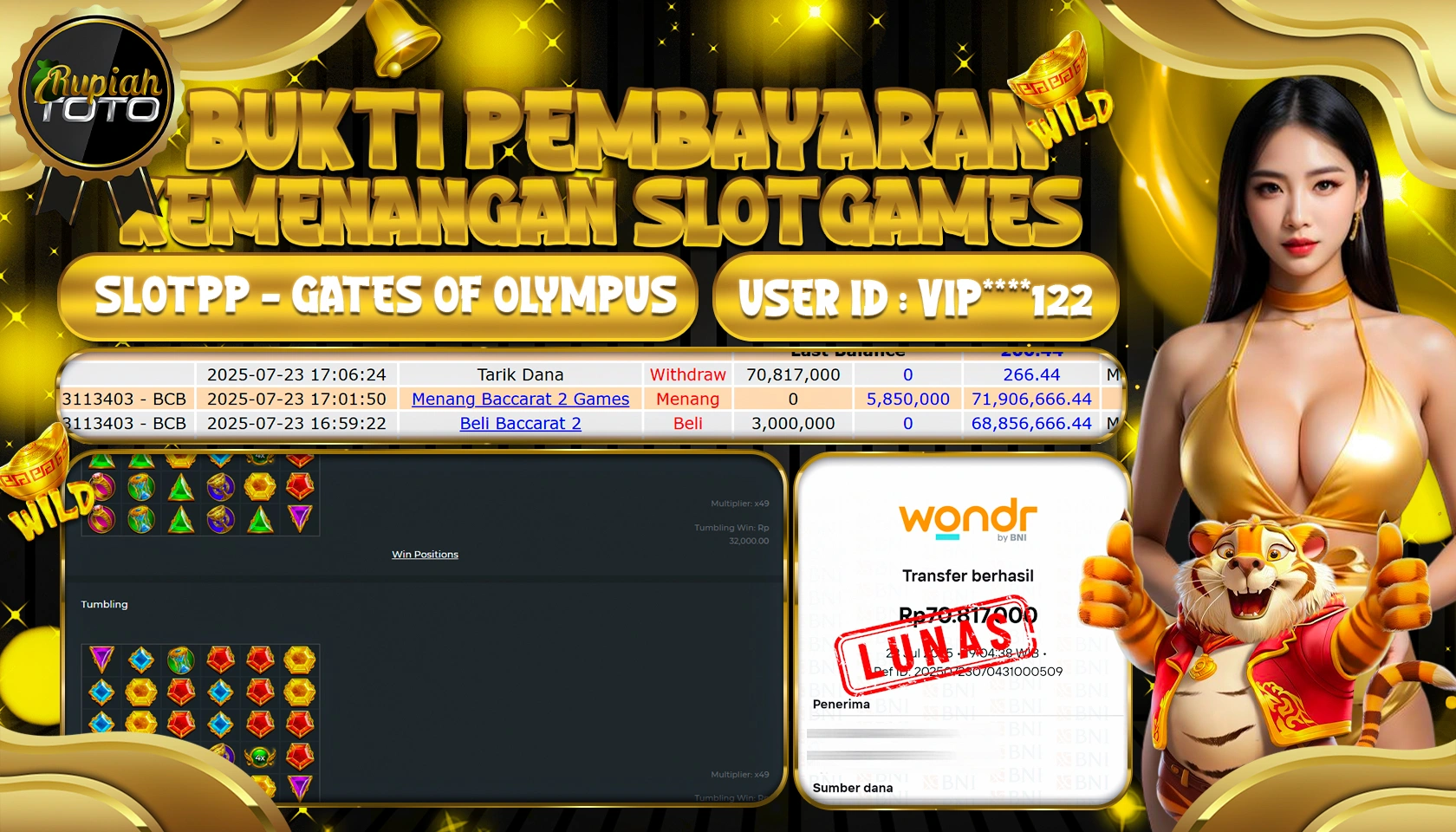 RUPIAHTOTO JACKPOT  DI SLOT GAMES SLOTPP - GATES OF OLYMPUS RP 70.817.000 JUTA RUPIAH LUNAS